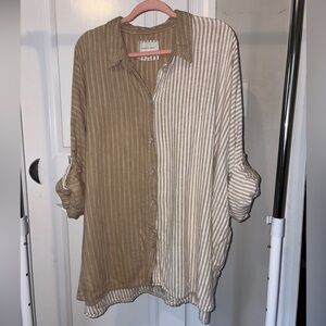 American Eagle Outfitters Tan Striped Slouchy button down